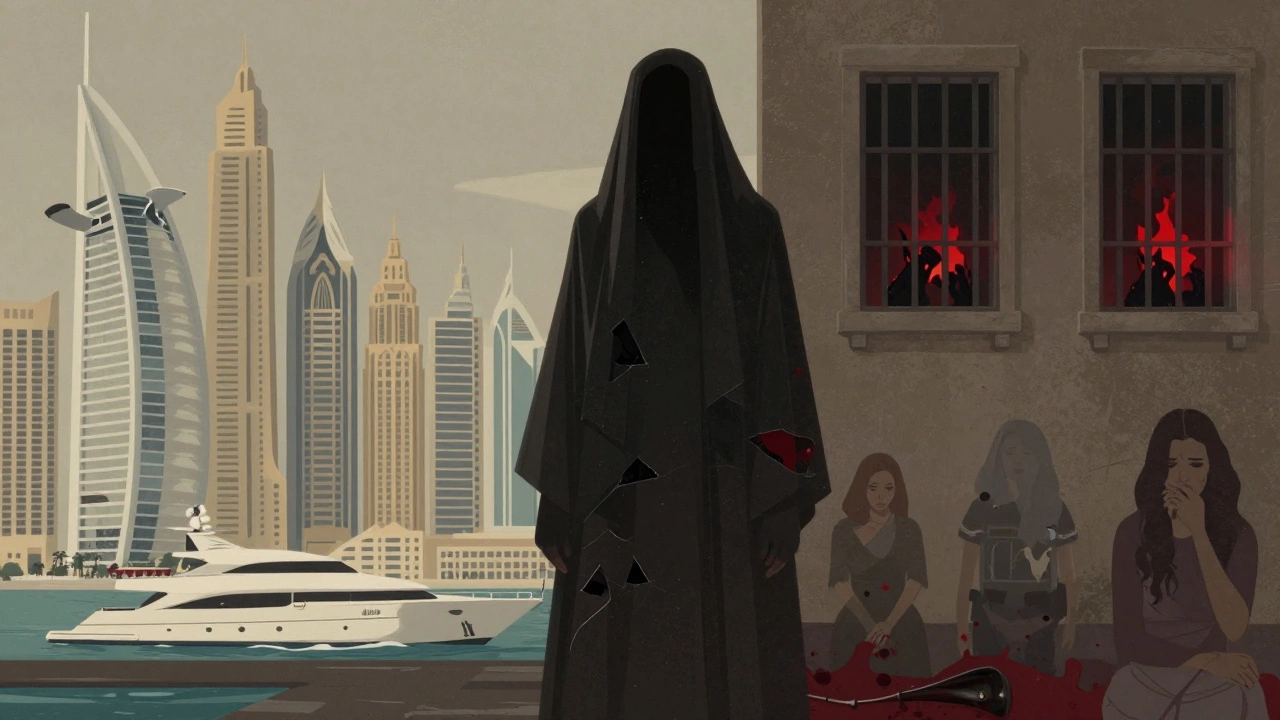 A shadowy figure stands between Dubai&#039;s luxury skyline and hidden dangers of illegal services.